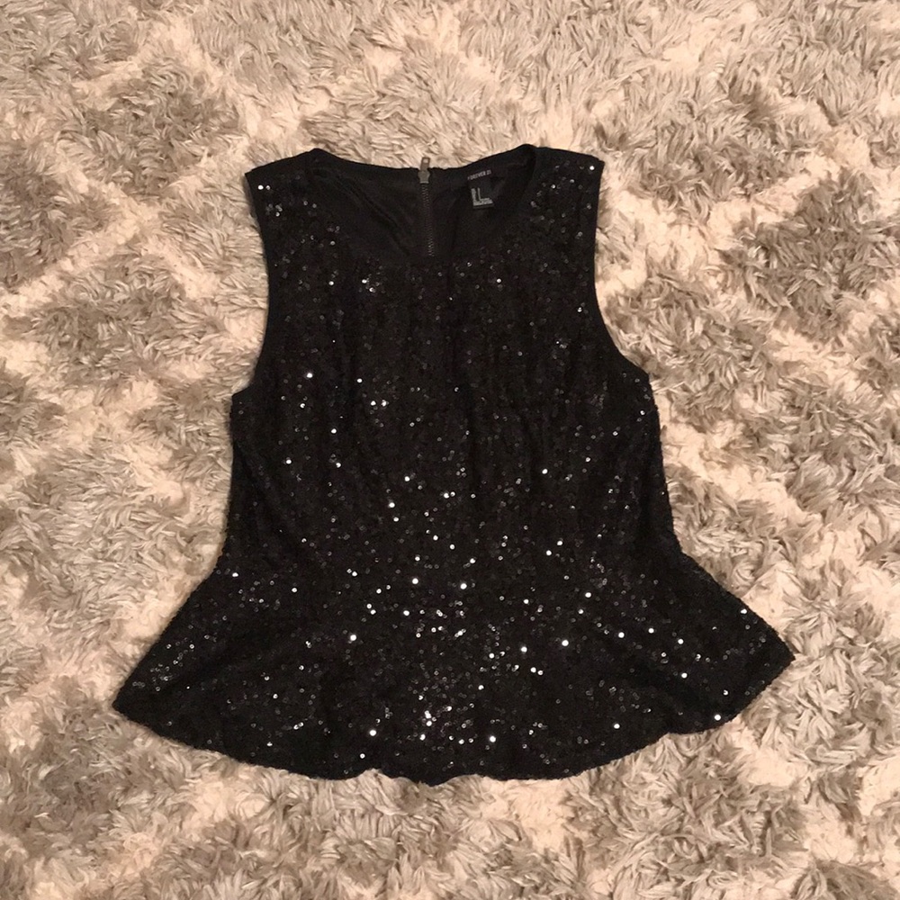 Black sequin peplum top